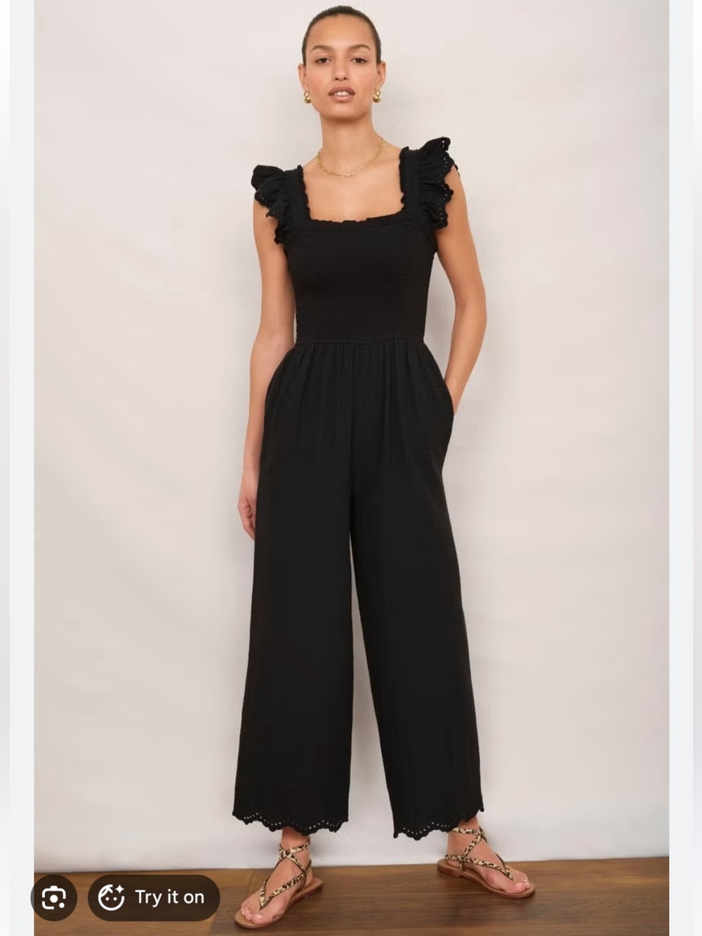 Wyse London Tasia Jumpsuit Black Eyelet Sleeveless Size 1 US 4